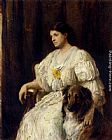 Portrait of a lady with her collie, seated, three-quarter length by Heywood Hardy